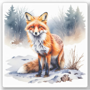 Sticker hiver renard aquarelle