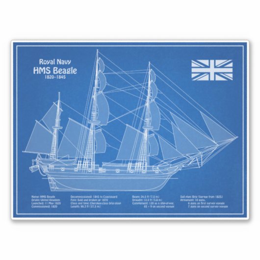 Sticker HMS Beagle grand navire - Plan d'expédition ABD (Devant)