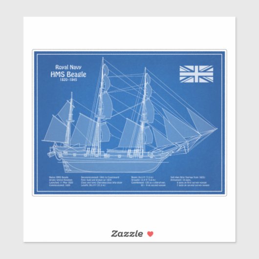 Sticker HMS Beagle grand navire - Plan d'expédition ABD (Feuille)