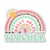 Sticker Holly Jolly enseignant Leopard Retro Rainbow ensei (Devant)
