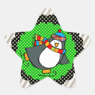 Sticker Holly Jolly Patinage Penguins Star