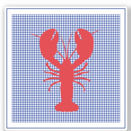 Sticker homard rouge bleu blanc en vichy plage preppy fun (Devant)