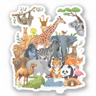 Sticker Hommes Femmes et Enfants Faune Zoo Jour Fête Migno