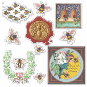 Sticker HONEY BEE, ROSES SAUVAGES, OEUVRE Floral Rose Blan
