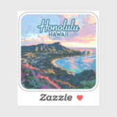 Sticker Honolulu Hawaii Oahu Waikiki Beach Diamondhead (Feuille)