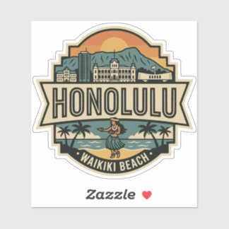 Sticker Honolulu Hawaii Skyline Beach Travel Badge
