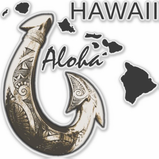 Sticker Hook tribal Hawaii - ALOHA HAWAII (Devant)
