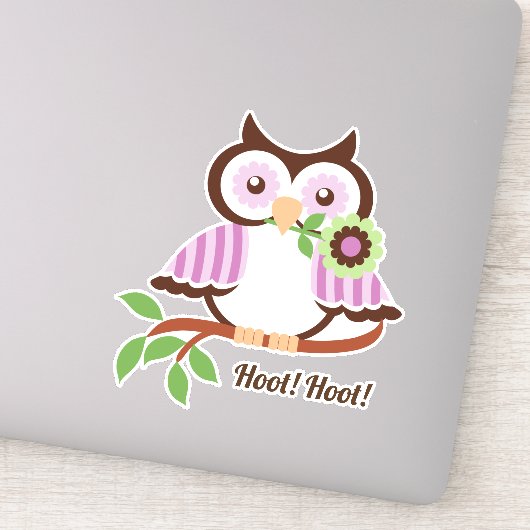 Sticker Hoot Hoot ! Chouette de printemps mignonne florale (Détail)