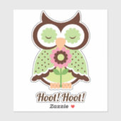 Sticker Hoot Hoot ! Chouette verte adorable fleurie de pri (Feuille)
