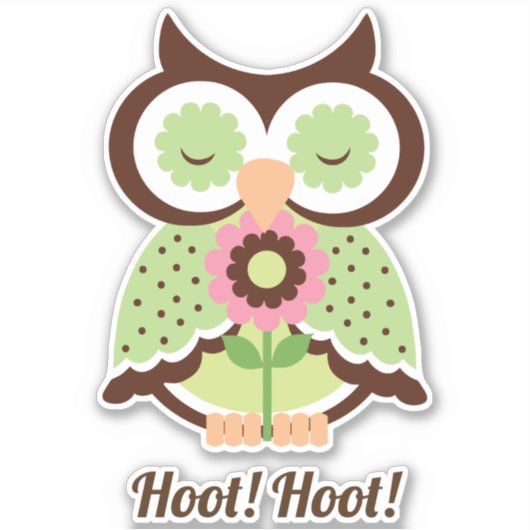 Sticker Hoot Hoot ! Chouette verte adorable fleurie de pri (Devant)