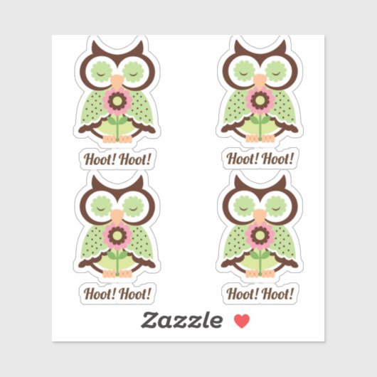 Sticker Hoot Hoot ! Ensemble adorable de quatre chouettes  (Feuille)