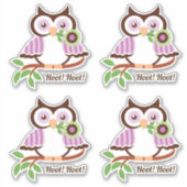 Sticker Hoot Hoot ! Ensemble de quatre chouettes chouettes (Devant)