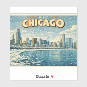 Sticker Horizon de Chicago et lac Michigan en hiver