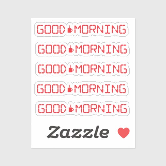 Sticker Horloge numérique Bonne Matin Café Mug Early Birde (Feuille)