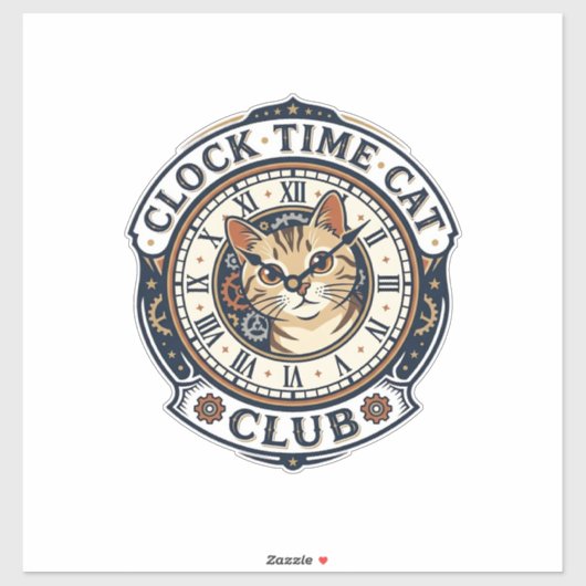 Sticker Horloge Temps Chat Chat Graphique Tee Art - Horlog (Feuille)