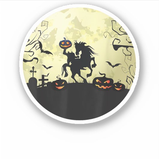 Sticker horse halloween headless horseman Pumpkin and moon (Devant)