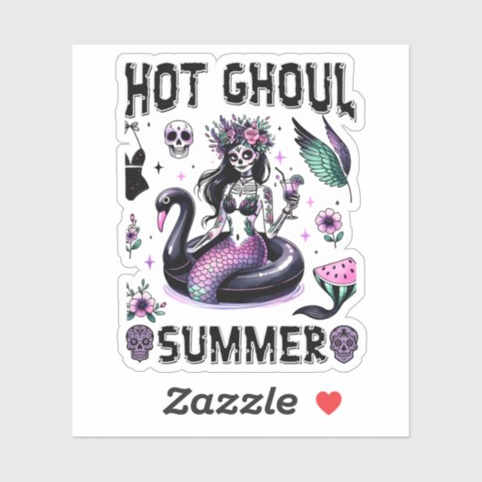 Sticker Hot Ghoul Summer Spooky Mermaid Goth Halloween (Feuille)