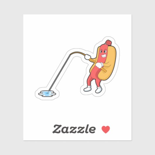 Sticker Hotdog à la pêche avec bâtonnet de pêche (Feuille)