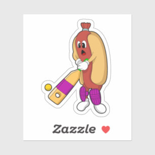 Sticker Hotdog au cricket avec batte de cricket