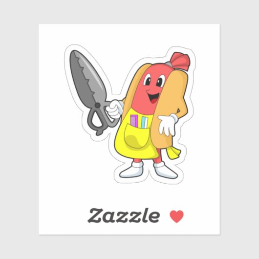 Sticker Hotdog comme coiffeur avec ciseaux (Feuille)
