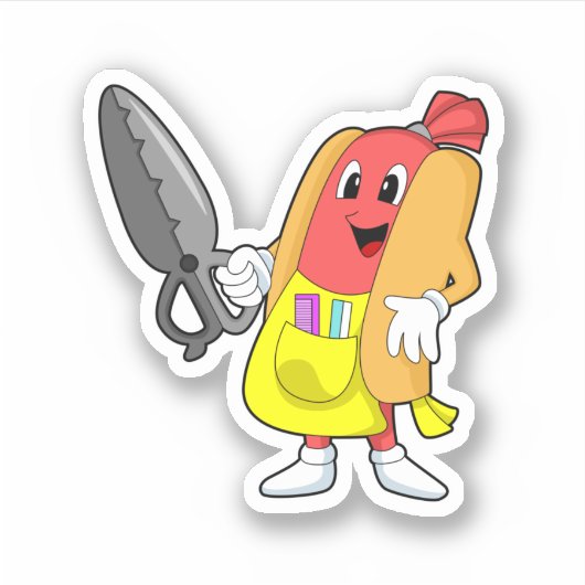 Sticker Hotdog comme coiffeur avec ciseaux (Devant)