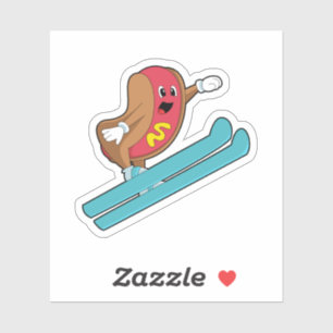 Sticker Hotdog comme sauteur de ski avec Ski.PNG