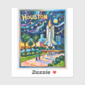 Sticker Houston Skyline Space Center Rocket Van Gogh Kids (Feuille)