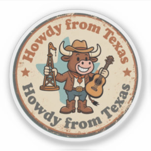 Sticker Howdy de Texas_ Retro Longhorn Western Artwork