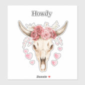 Sticker Howdy Skull Pink Roses Hearts (Feuille)