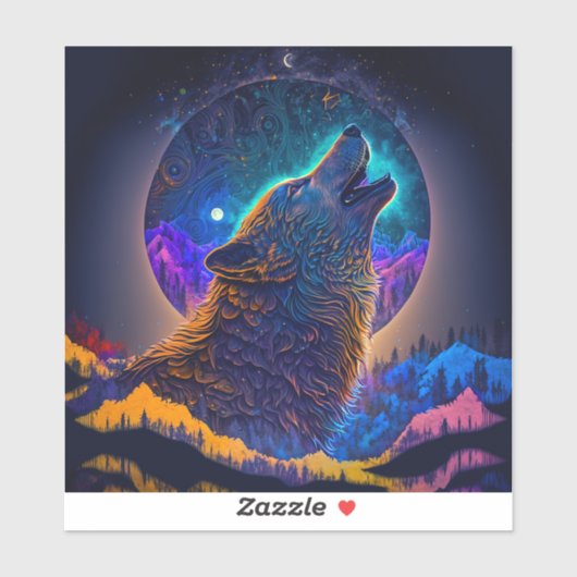 Sticker Howling Wolf Surreal Imaginaire (Feuille)