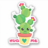 Sticker "HUG ME" dessin animé de doodle cactus dans un pot (Devant)