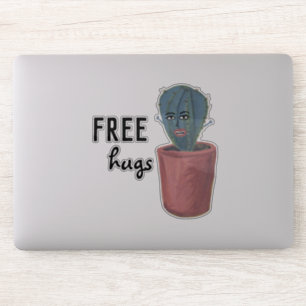 Sticker HUGS GRATUITS Crazy Cactus Lady Funny Aquarelle