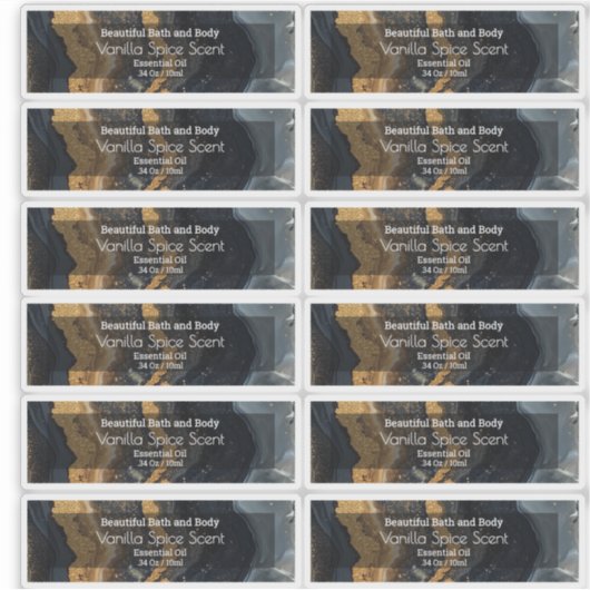 Sticker Huile essentielle Gold Black Flacon de 10ml Étique (Devant)