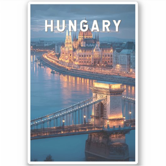 Sticker Hungary Illustration Travel Art Vintage (Devant)