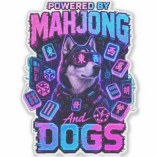 Sticker Husky Cyberpunk Néon Mahjong Amoureux des Chiens d