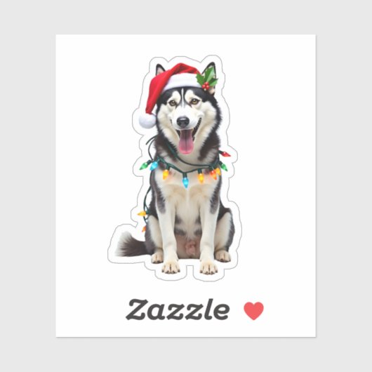 Sticker Husky Dog Santa Hat Christmas Tree Xmas Gifts For (Feuille)