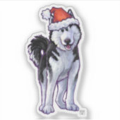 Sticker Husky festif dans un chapeau de Père Noël (Devant)