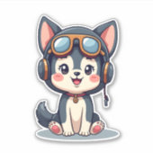 Sticker Husky Pilot Amoureux des chiens Malamute (Devant)