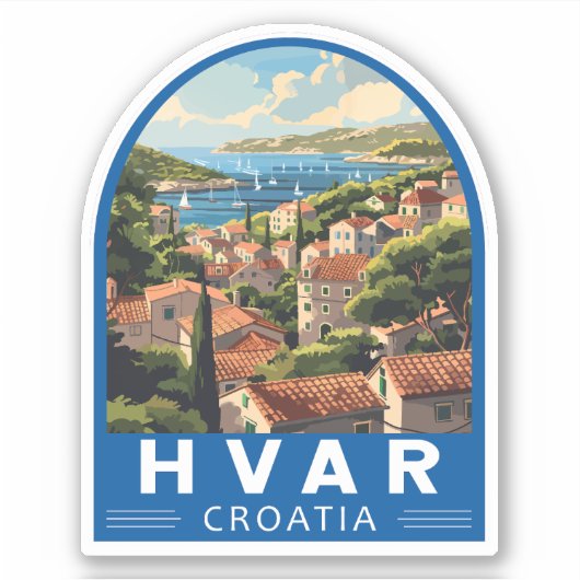 Sticker Hvar Croatia Travel Art Vintage (Devant)