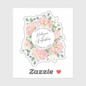 Sticker Hydrangea Rose Aquarelle rose Merci Floral (Feuille)
