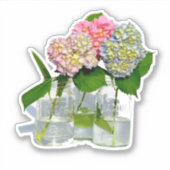 Sticker Hydrangées florales rose pâle bleu jaune vert (Devant)