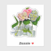 Sticker Hydrangées florales rose pâle bleu jaune vert (Feuille)