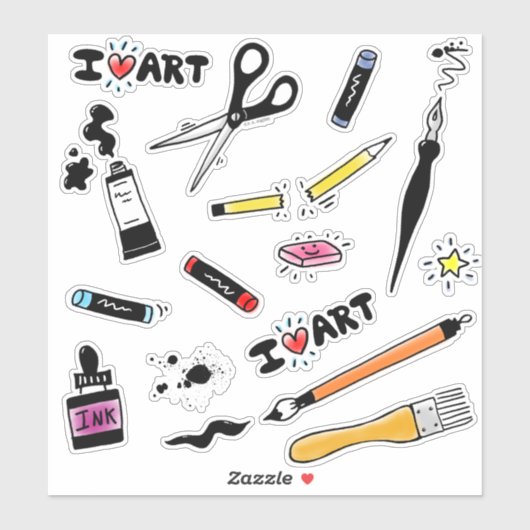 Sticker I Love Art Supplies (Feuille)