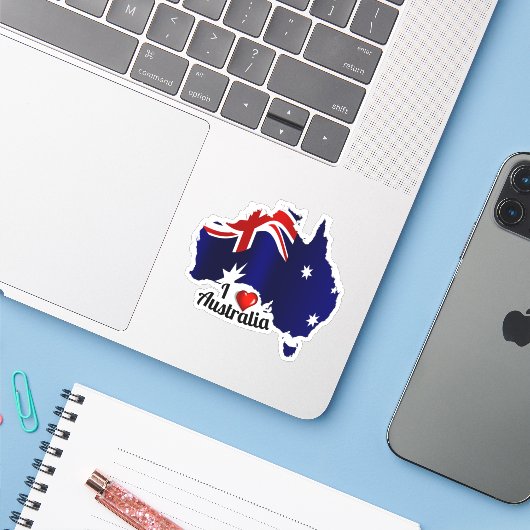 Sticker I Love Australia (Ordinateur portable avec iPhone)