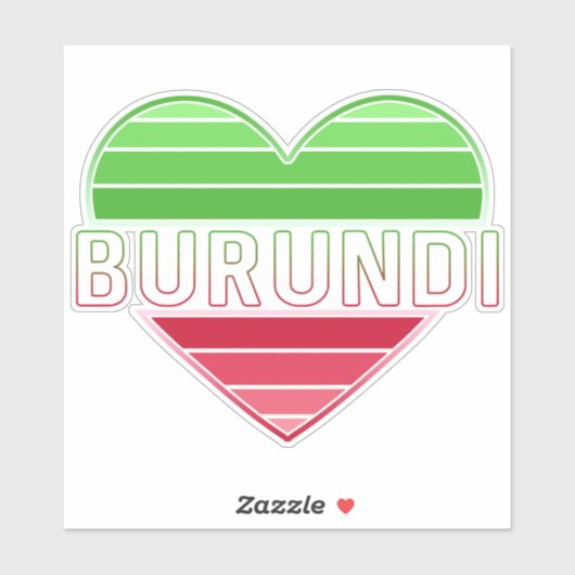 Sticker I Love Burundi, Drapeau Burundais Couleurs Coeur (Feuille)