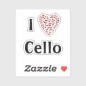 Sticker I Love Cello Red Heart of Music Notes Vinyl (Feuille)