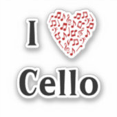 Sticker I Love Cello Red Heart of Music Notes Vinyl (Recto)