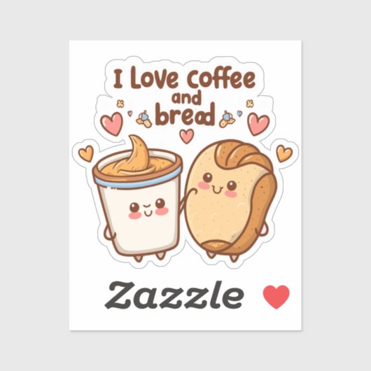 Sticker I Love Coffee and Pread Don for Coffee Lover (Feuille)