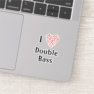 Sticker I Love Double Bass Red Heart of Music Notes Vinyl
