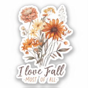Sticker I Love Fall Most All - Autumn Foliage
